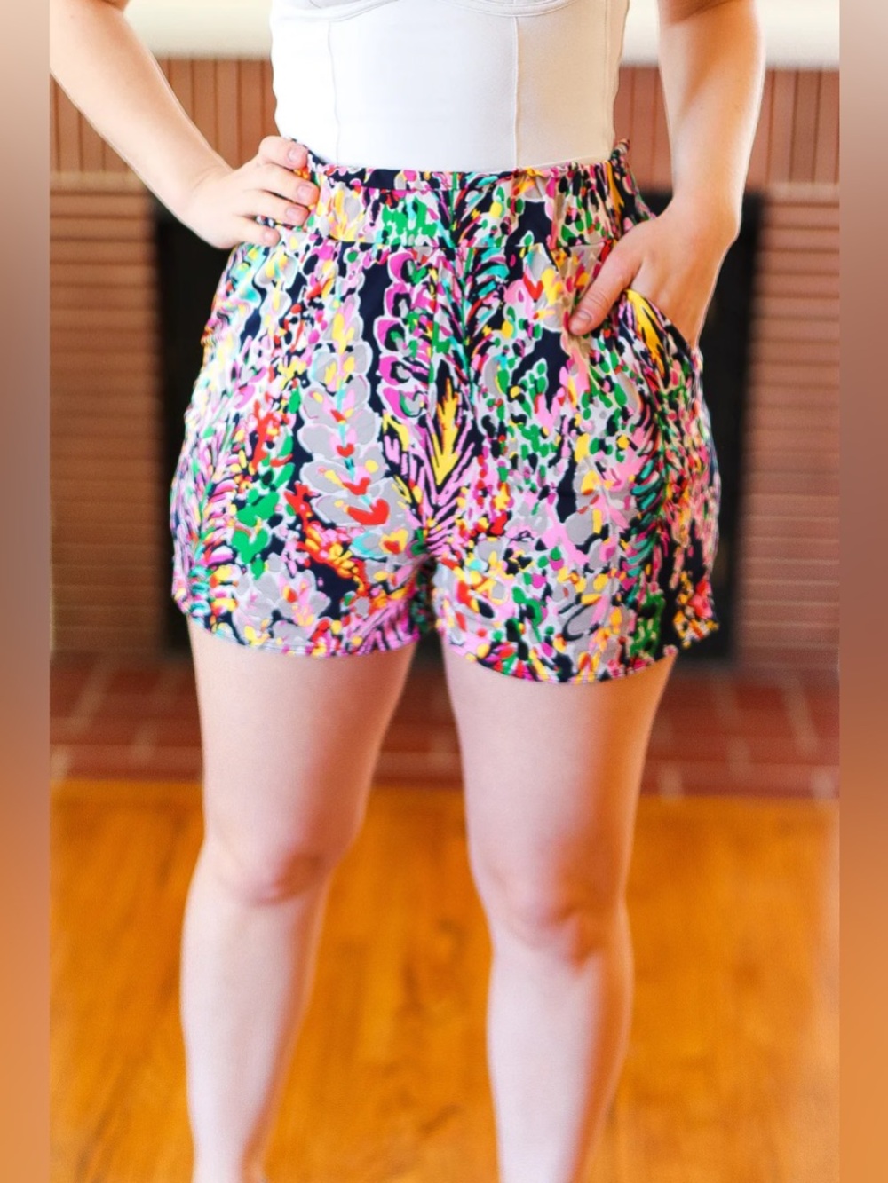 S34 Beeson River Navy Vibrant Print Pocketed 2 in 1 Shorts - Size: Small
